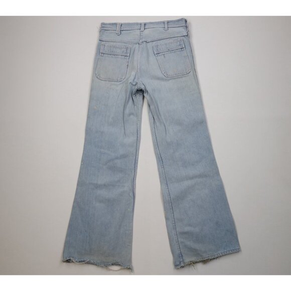 Vintage 70s Hang Ten Surfing Mens 32x32 Distressed Bell Bottoms Denim Jeans Blue - Picture 13 of 16